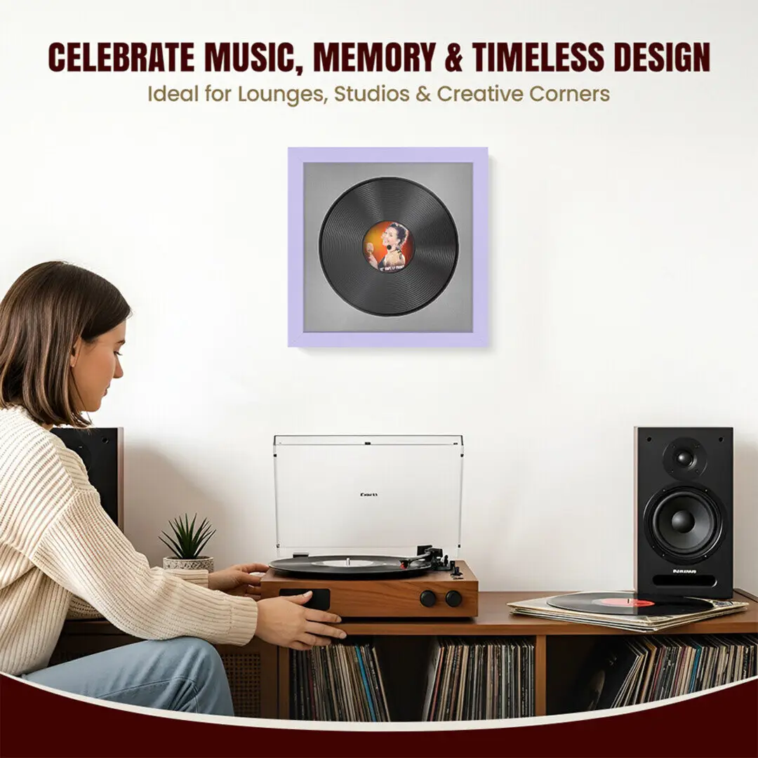 16x16" Modern Purple Vinyl Record Frame With Silver Mount For 12" LP Discs | Contemporary Wall Display thumbnail 4