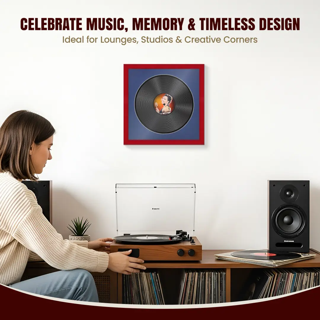 16x16" Modern Red Vinyl Record Frame With Blue Mount For 12" LP Discs | Elegant Frame For Music Lovers thumbnail 4