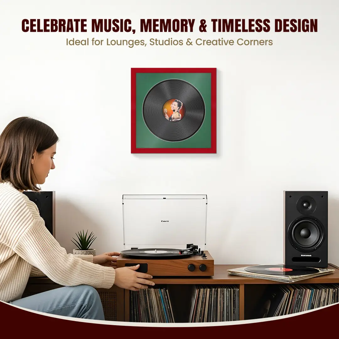 16x16" Modern Red Vinyl Record Frame With Emerald (Green) Mount For 12" LP Discs | Elegant Frame For Music Lovers thumbnail 4