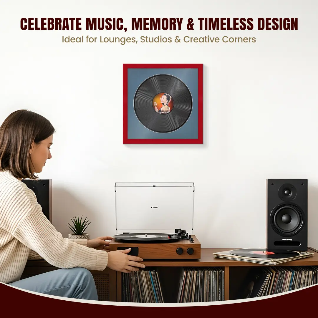 16x16" Modern Red Vinyl Record Frame With Pompador Mount For 12" LP Discs | Contemporary Wall Display thumbnail 4