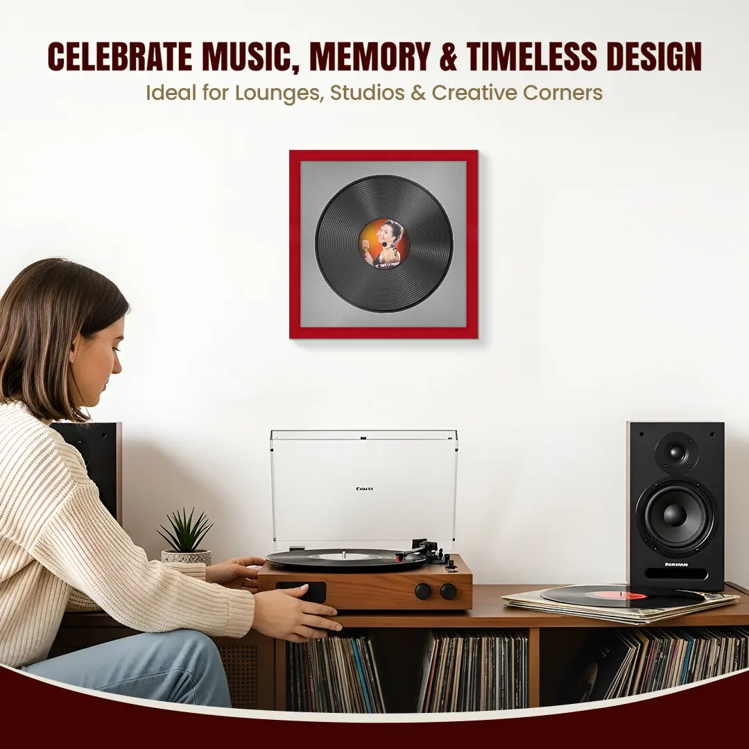 16x16" Modern Red Vinyl Record Frame With Silver Mount For 12" LP Discs | Contemporary Wall Display thumbnail 4