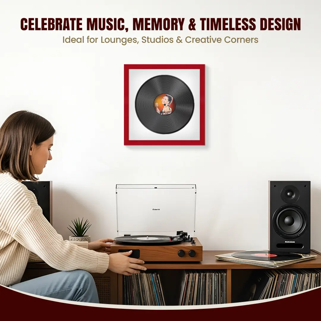 16x16" Modern Red Vinyl Record Frame With Ice White Mount For 12" LP Discs | Contemporary Wall Display thumbnail 4