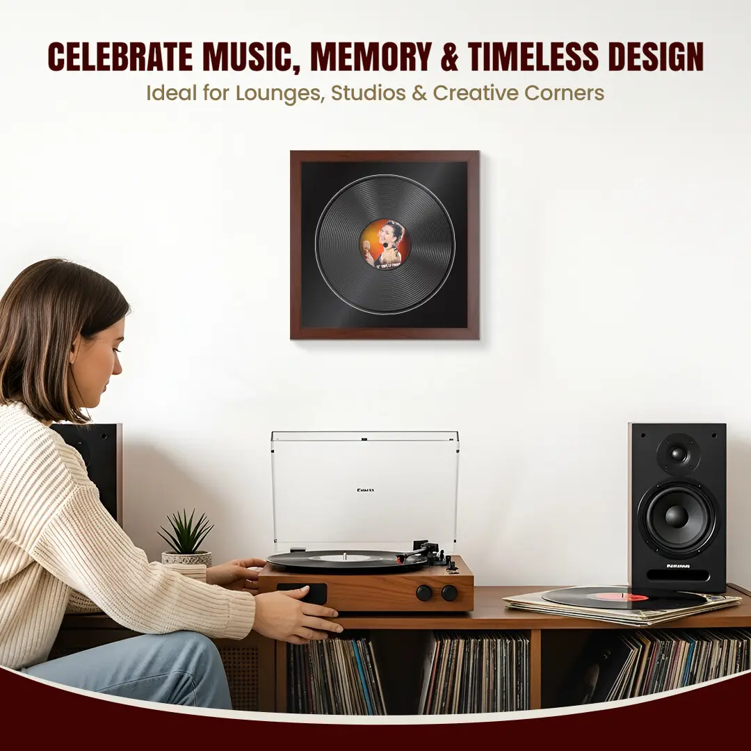16x16" Modern Rose Wood Vinyl Record Frame With Black Mount For 12" LP Discs | Elegant Frame For Music Lovers thumbnail 4