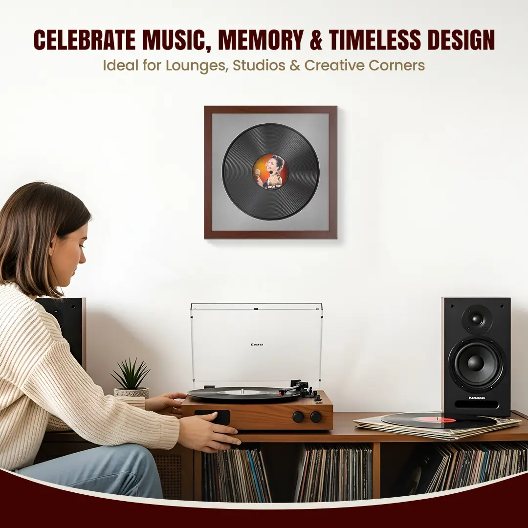 16x16" Modern Rose Wood Vinyl Record Frame With Silver Mount For 12" LP Discs | Elegant Frame For Music Lovers thumbnail 4