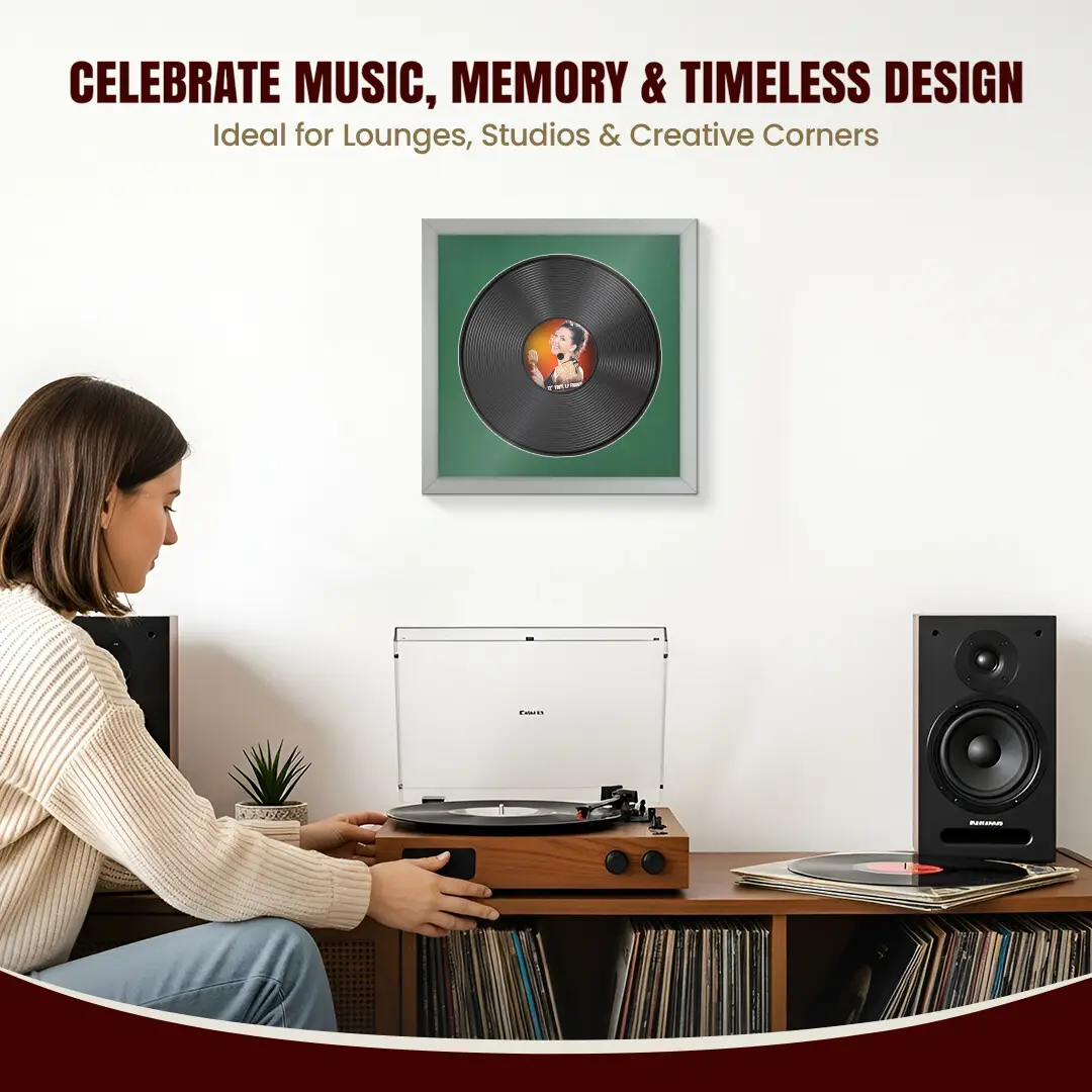 16x16" Modern Silver Vinyl Record Frame With Emerald (Green) Mount For 12" LP Discs | Contemporary Wall Display thumbnail 4