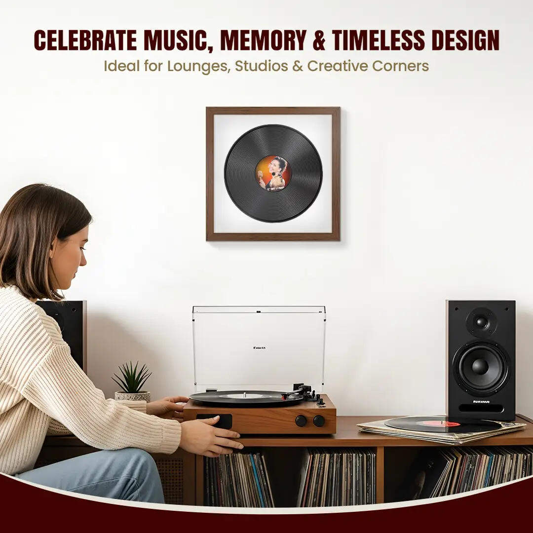16x16" Modern Walnut Vinyl Record Frame With Ice White Mount For 12" LP Discs | Contemporary Wall Display thumbnail 4