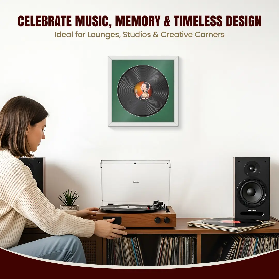 16x16" Modern White Vinyl Record Frame With Emerald (Green) Mount For 12" LP Discs | Elegant Frame For Music Lovers thumbnail 4