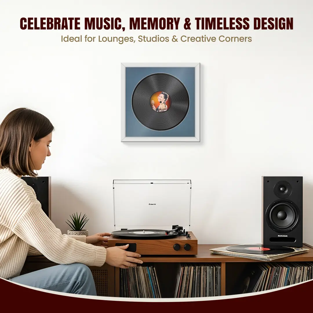 16x16" Modern White Vinyl Record Frame With Pompador Mount For 12" LP Discs | Elegant Frame For Music Lovers thumbnail 4