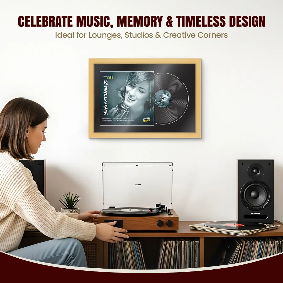25x17" Modern Mustard Yellow Vinyl Record Frame For 12 Inch LP Cover & Disc (Overlapped) With Black Mount | Elegant Music Display thumbnail 4