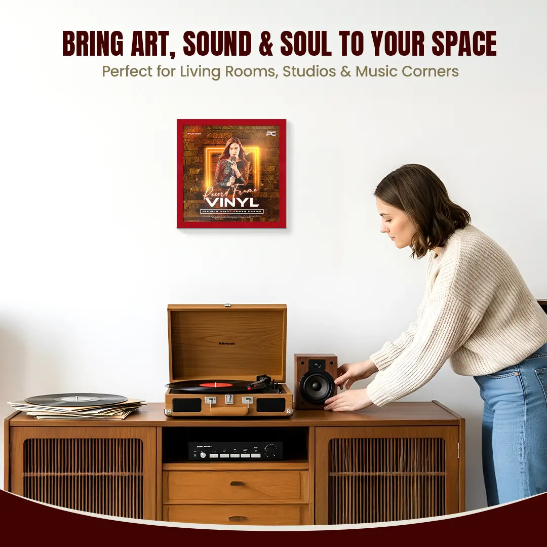 12x12" Modern Red Vinyl Record Frame For 12" LP Album Covers | Square Vinyl Frame For Wall Display thumbnail 6