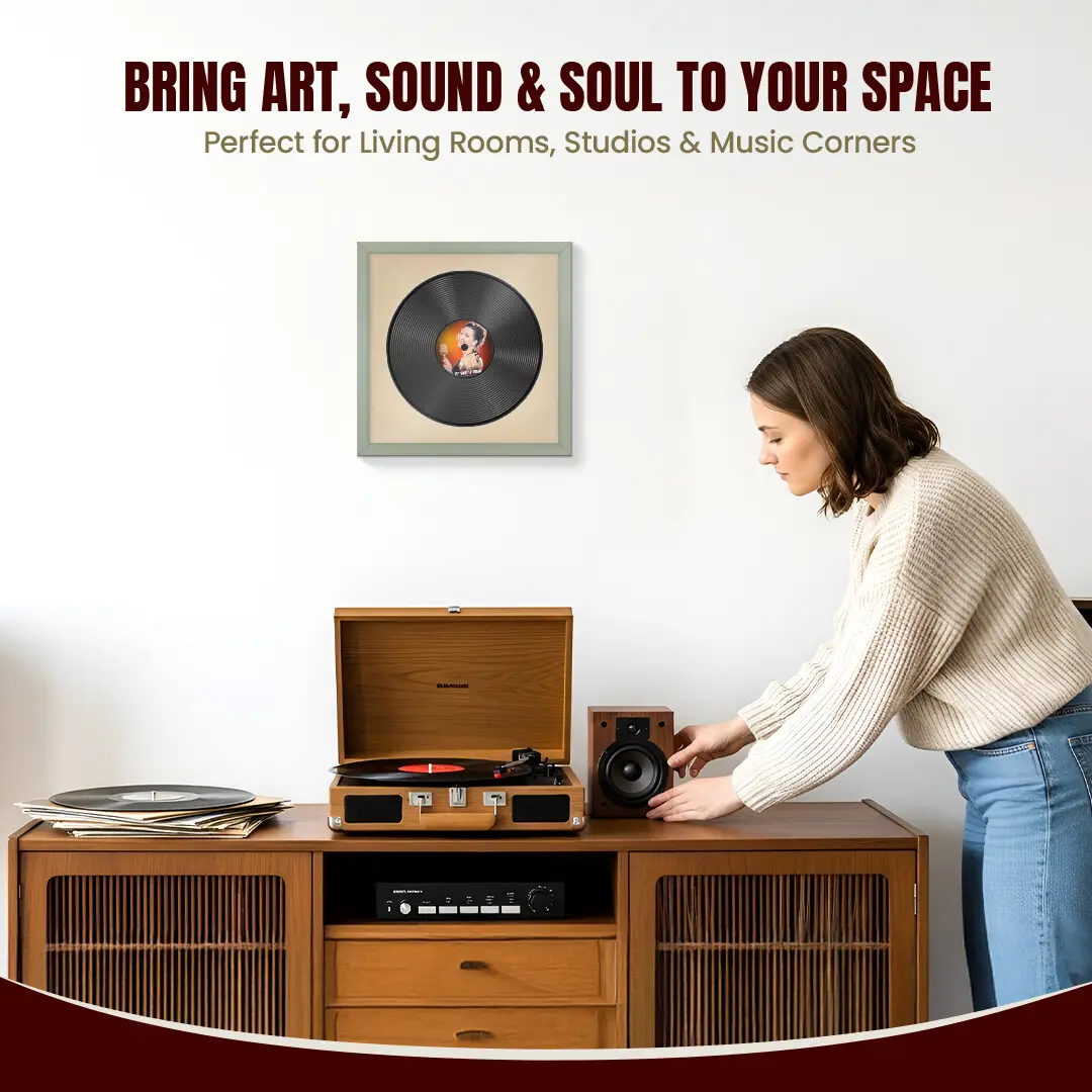 16x16" Modern Green Vinyl Record Frame With Ivory Mount For 12" LP Discs | Contemporary Wall Display thumbnail 6