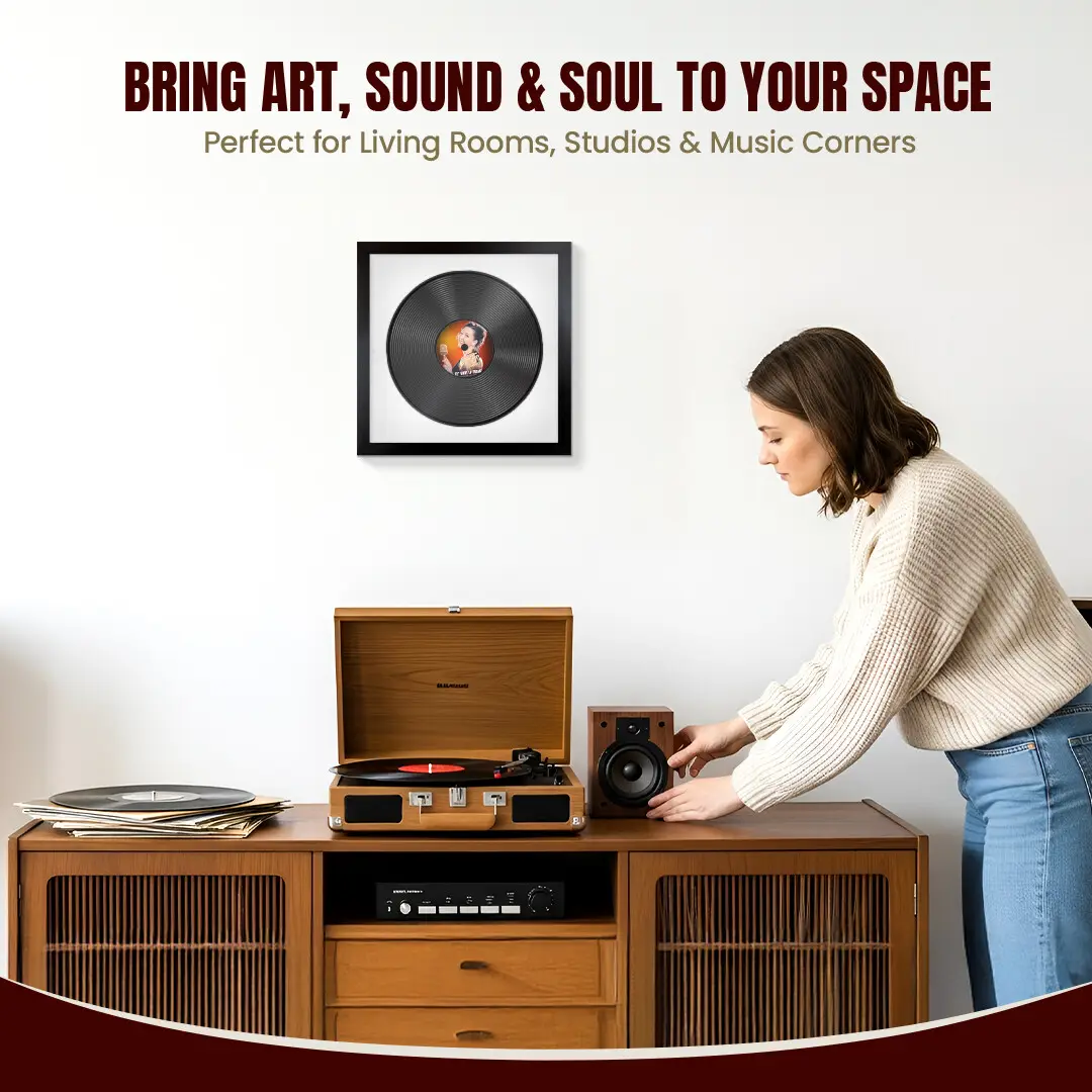 16x16" Modern Matte Black Vinyl Record Frame With Ice White Mount For 12" LP Discs | Premium Wall Frame For Music Enthusiasts thumbnail 6