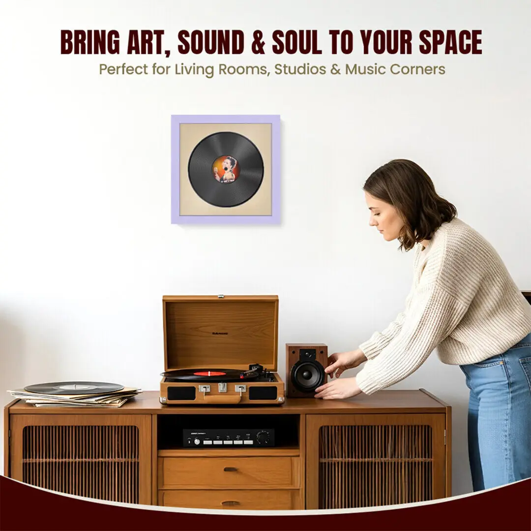 16x16" Modern Purple Vinyl Record Frame With Ivory Mount For 12" LP Discs | Premium Wall Frame For Music Enthusiasts thumbnail 6