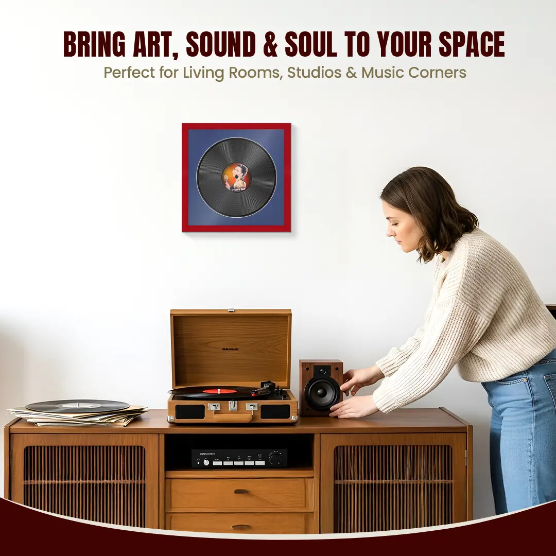 16x16" Modern Red Vinyl Record Frame With Blue Mount For 12" LP Discs | Elegant Frame For Music Lovers thumbnail 6