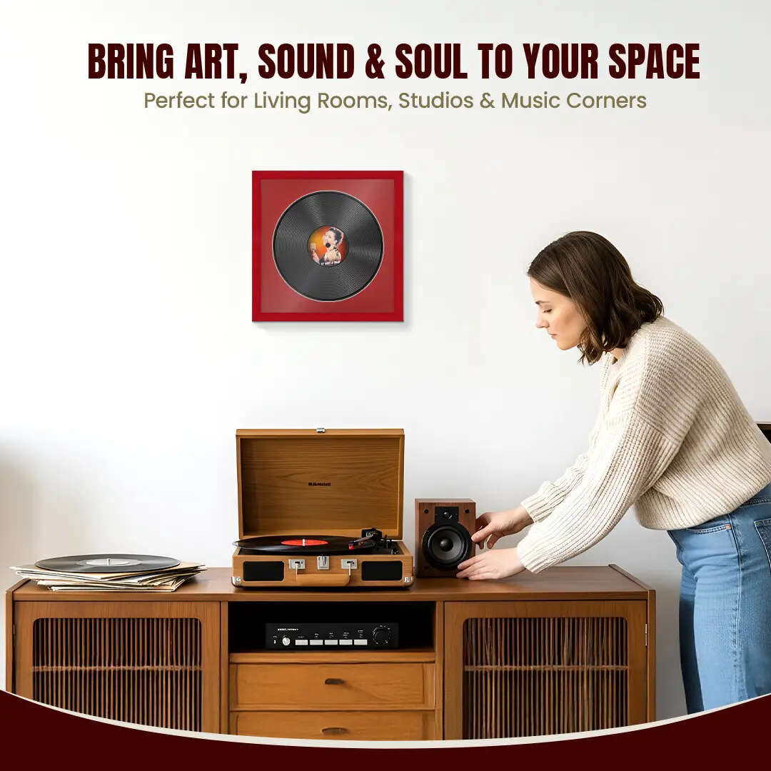 16x16" Modern Red Vinyl Record Frame With Crimson Mount For 12" LP Discs | Contemporary Wall Display thumbnail 6