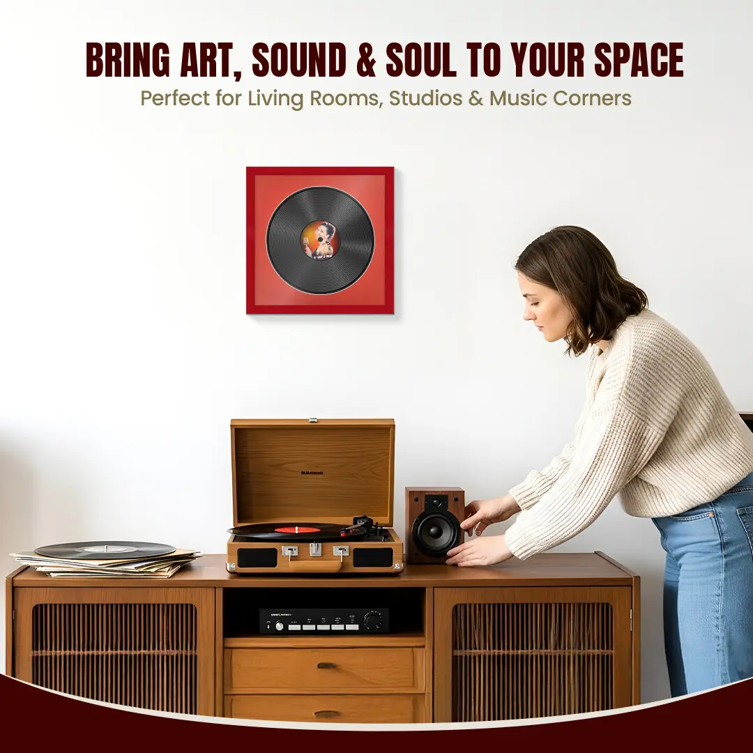 16x16" Modern Red Vinyl Record Frame With Poppy Red Mount For 12" LP Discs | Contemporary Wall Display thumbnail 6