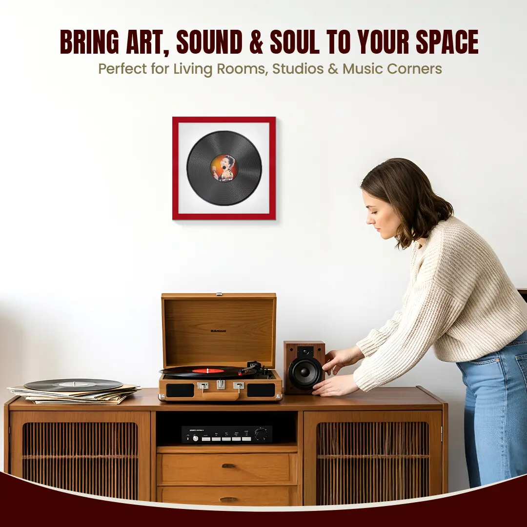 16x16" Modern Red Vinyl Record Frame With Ice White Mount For 12" LP Discs | Contemporary Wall Display thumbnail 6