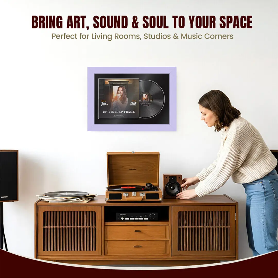 25x17" Modern Purple Vinyl Record Frame For 12 Inch LP Cover & Disc With Black Mount | Overlapped Vinyl Display thumbnail 6