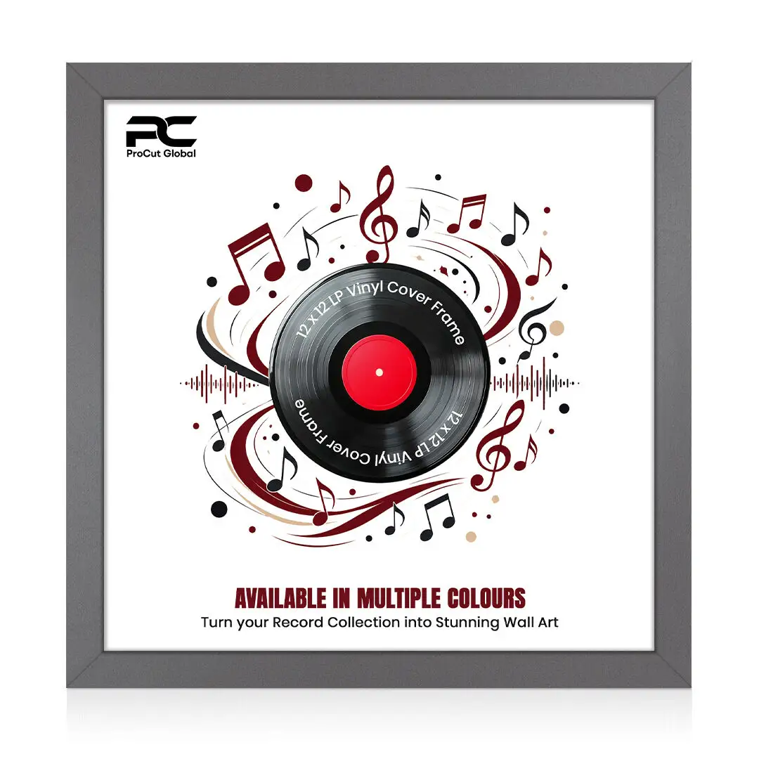 12x12" Modern Dark Grey Vinyl Record Frame For 12" LP Album Covers | Square Vinyl Frame For Wall Display