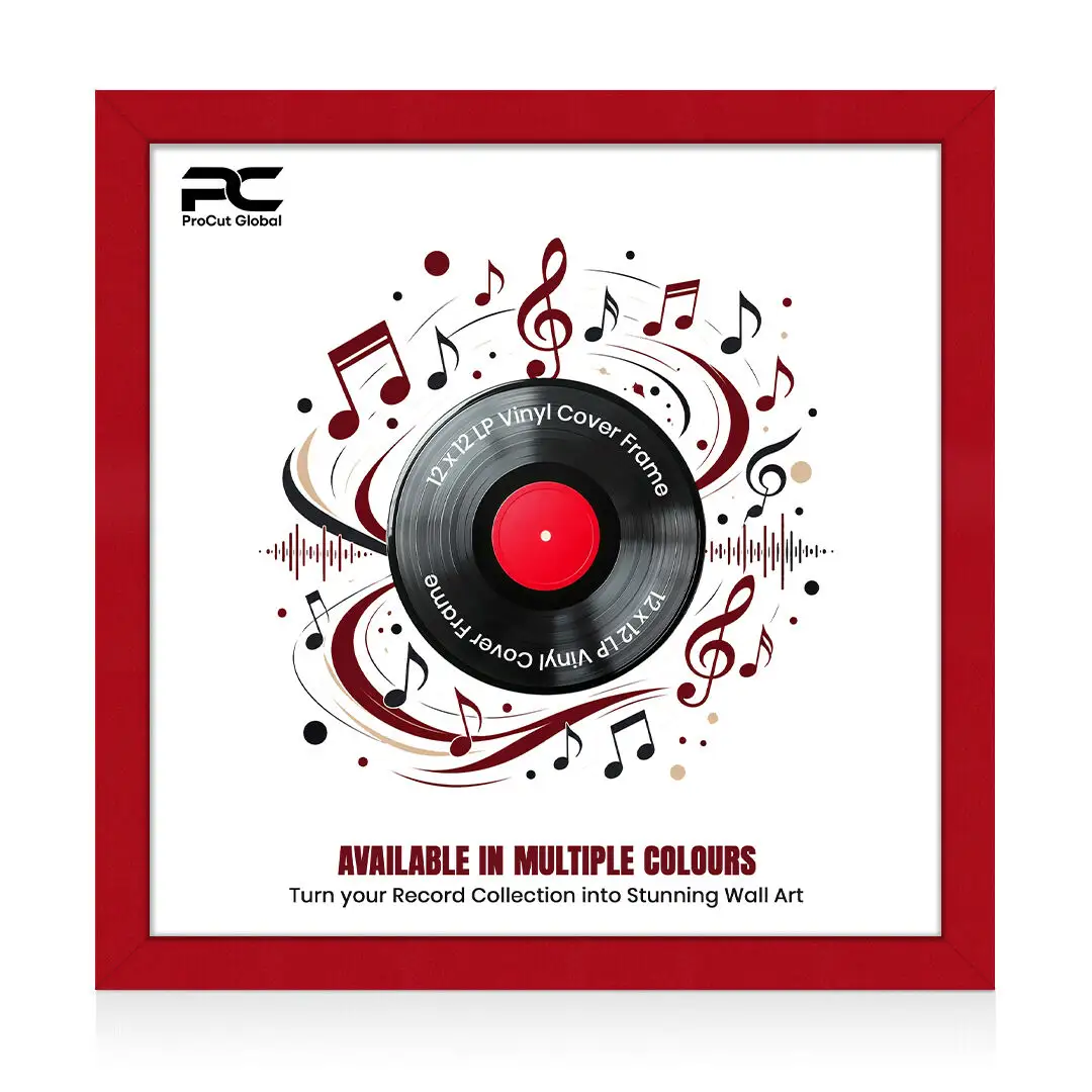 12x12" Modern Red Vinyl Record Frame For 12" LP Album Covers | Square Vinyl Frame For Wall Display