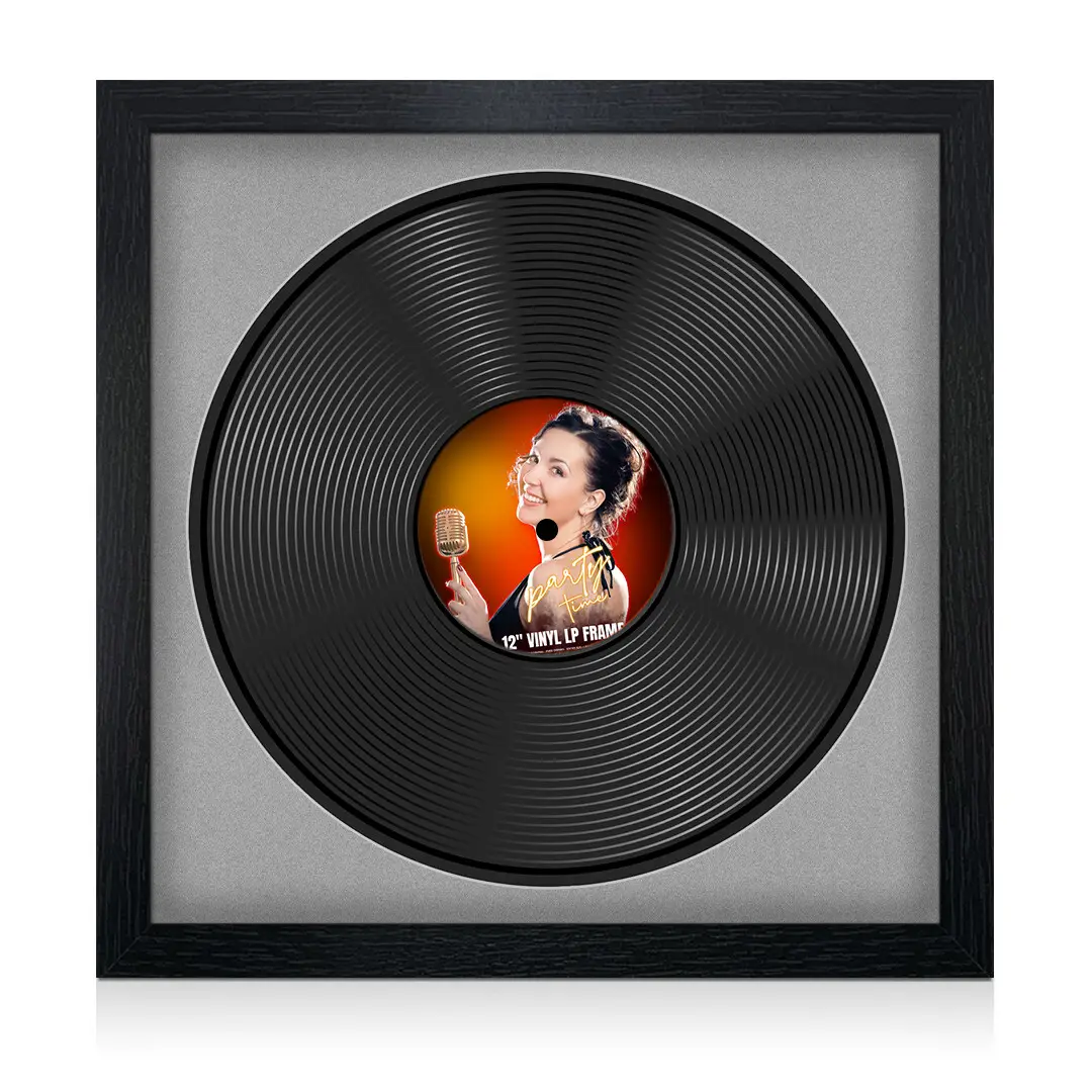 16x16" Modern Black Vinyl Record Frame With Black Mount For 12" LP Discs | Contemporary Wall Display