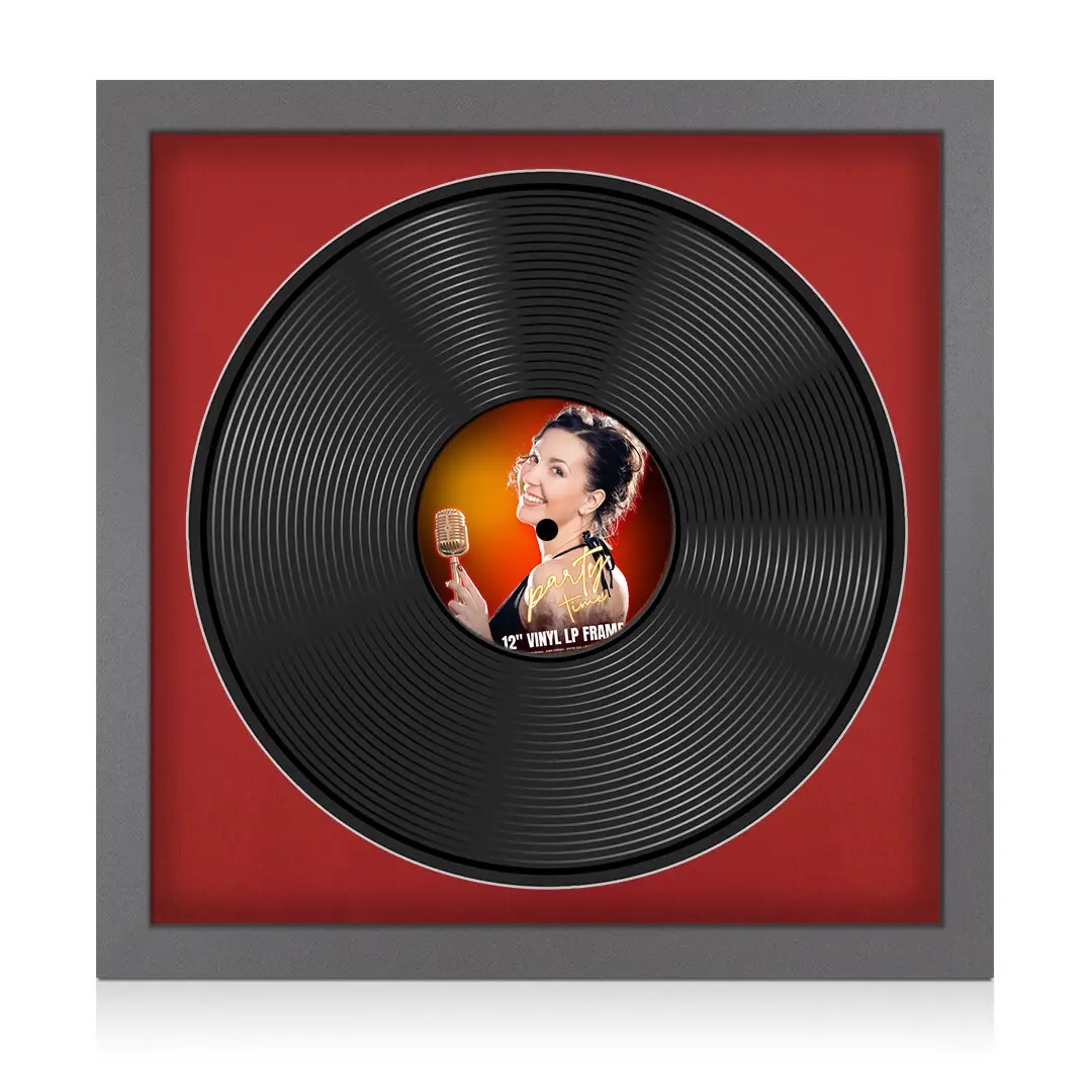 16x16" Modern Dark Grey Vinyl Record Frame With Black Mount For 12" LP Discs | Elegant Frame For Music Lovers