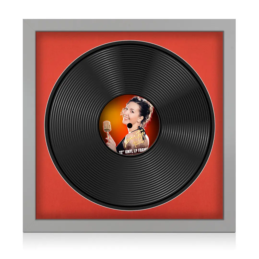 16x16" Modern Light Grey Vinyl Record Frame With Black Mount For 12" LP Discs | Contemporary Wall Display