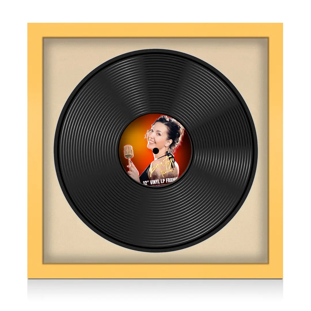 16x16" Modern Mustard Yellow Vinyl Record Frame With Black Mount For 12" LP Discs | Premium Wall Frame For Music Enthusiasts