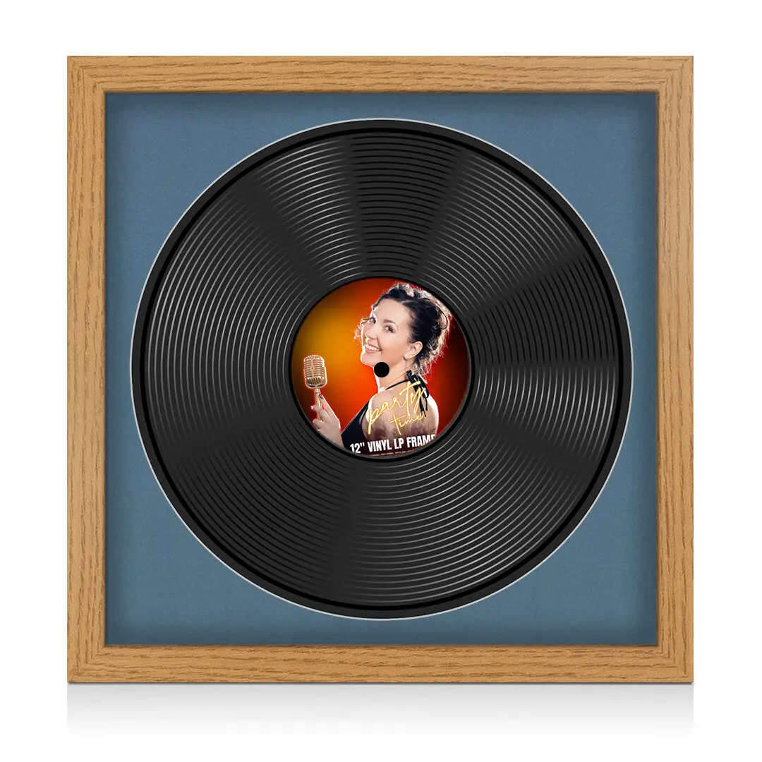 16x16" Modern Oak Vinyl Record Frame With Black Mount For 12" LP Discs | Elegant Frame For Music Lovers