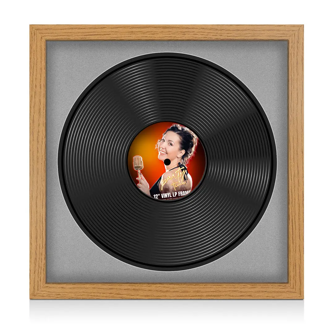 16x16" Modern Oak Vinyl Record Frame With Silver Mount For 12" LP Discs | Contemporary Wall Display