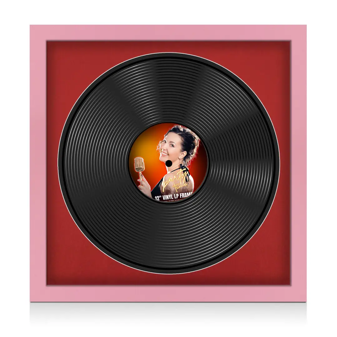 16x16" Modern Pastel Pink Vinyl Record Frame With Black Mount For 12" LP Discs | Elegant Frame For Music Lovers