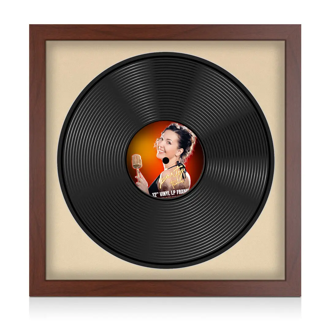 16x16" Modern Rose Wood Vinyl Record Frame With Black Mount For 12" LP Discs | Elegant Frame For Music Lovers