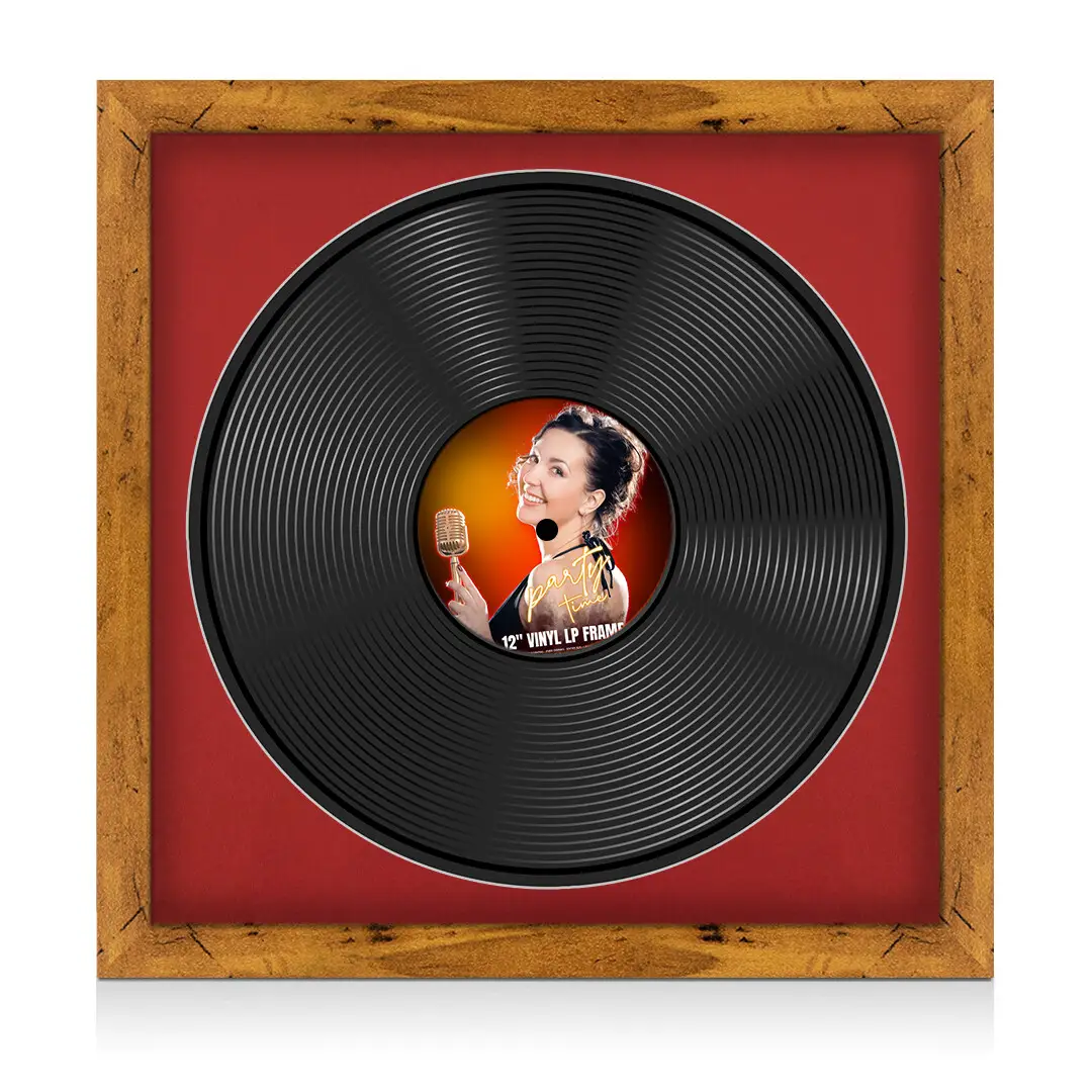 16x16" Modern Rustic Oak Vinyl Record Frame With Black Mount For 12" LP Discs | Elegant Frame For Music Lovers