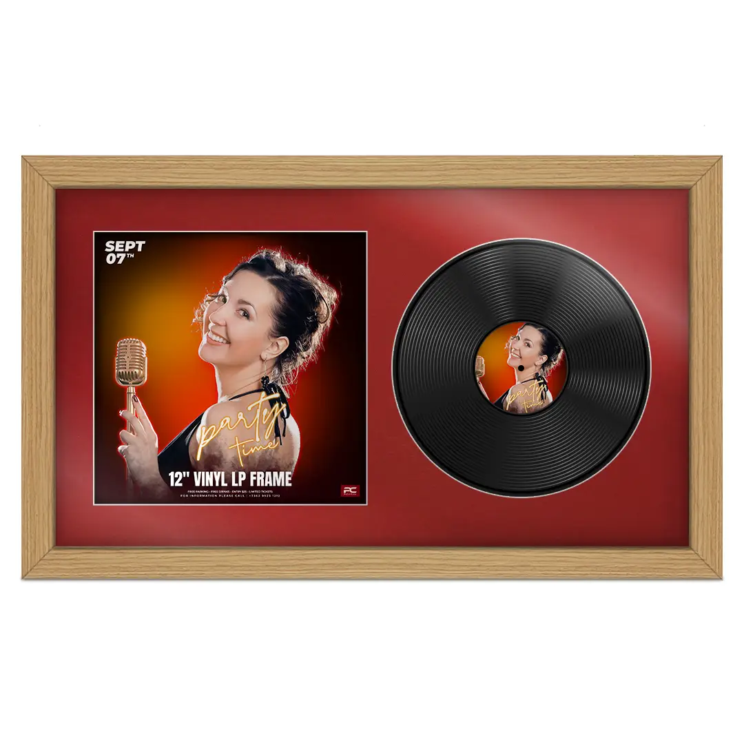 30x17" Modern Vinyl Record Frame With Silver Mount | Displays 12" LP Cover & Disc Side by Side