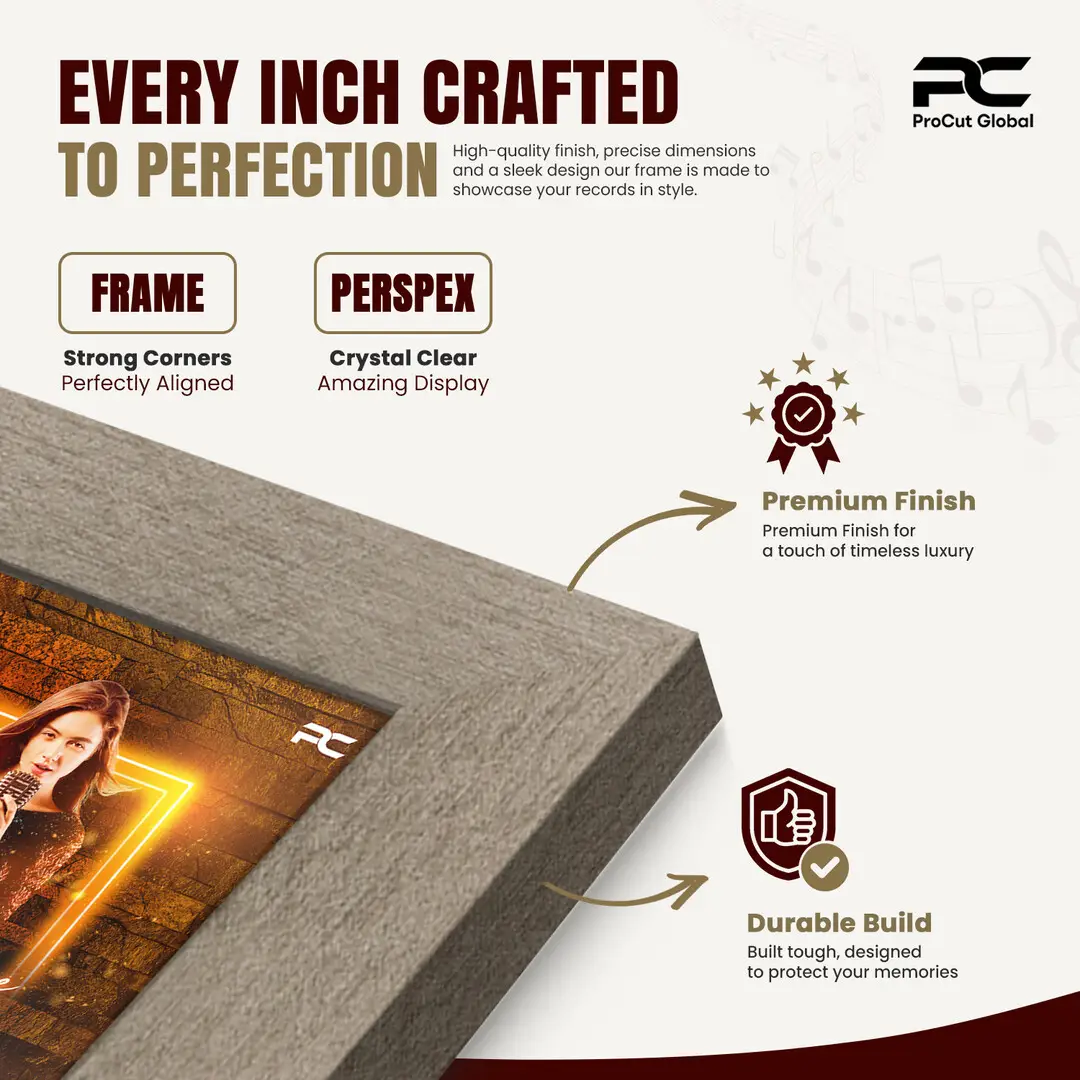 12x12" Modern Aluminium Vinyl Record Frame For 12" LP Album Covers | Square Vinyl Frame For Wall Display thumbnail 7