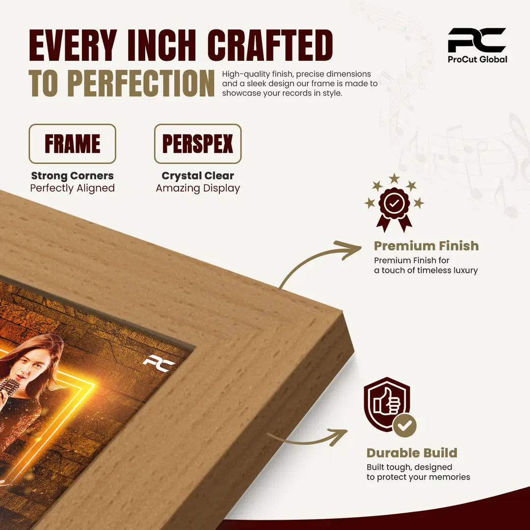 12x12" Modern Country Pine Vinyl Record Frame For 12" LP Album Covers | Premium Wall Frame For Music Lovers thumbnail 7