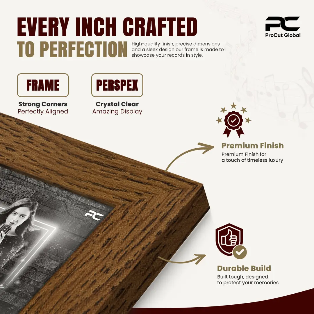 12x12" Modern Dark Oak Vinyl Record Frame For 12" LP Album Covers | Premium Wall Frame For Music Lovers thumbnail 7