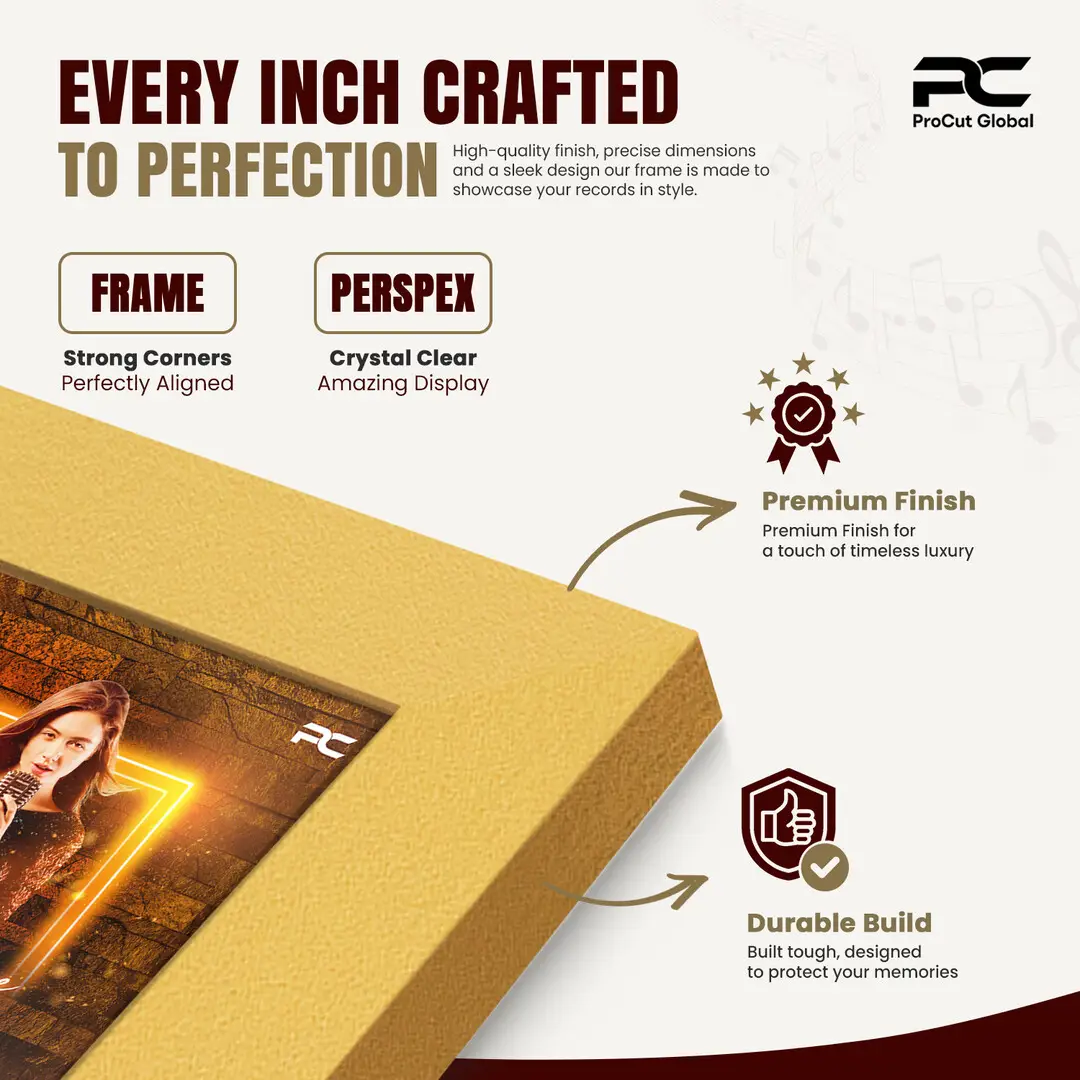 12x12" Modern Gold Vinyl Record Frame For 12" LP Album Covers | Premium Wall Frame For Music Lovers thumbnail 7
