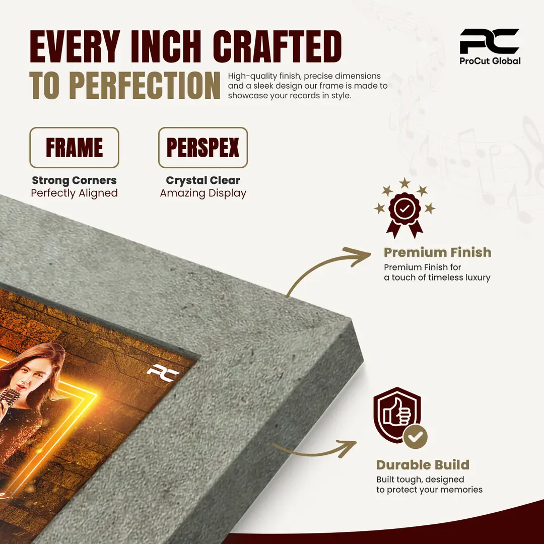 12x12" Modern Grey Marble Vinyl Record Frame For 12" LP Album Covers | Elegant Music Display For Wall thumbnail 7
