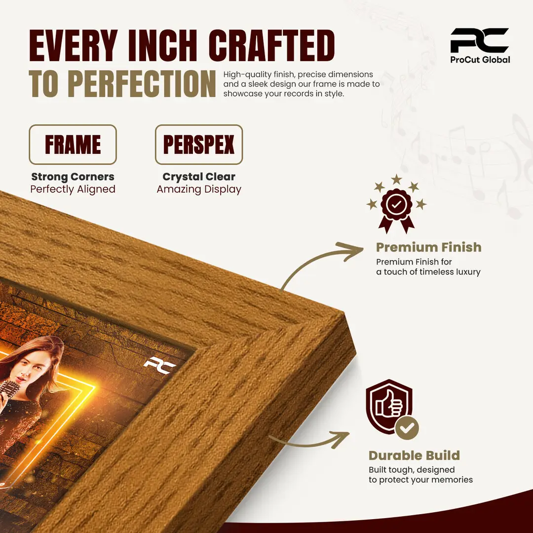 12x12" Modern Oak Vinyl Record Frame For 12" LP Album Covers | Elegant Music Display For Wall thumbnail 7
