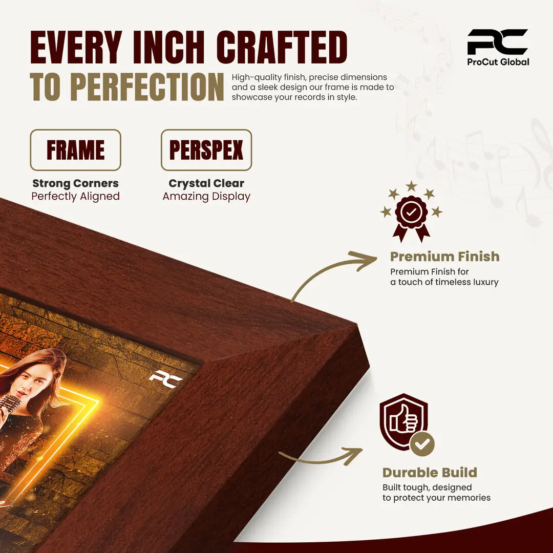 12x12" Modern Rose Wood Vinyl Record Frame For 12" LP Album Covers | Square Vinyl Frame For Wall Display thumbnail 7