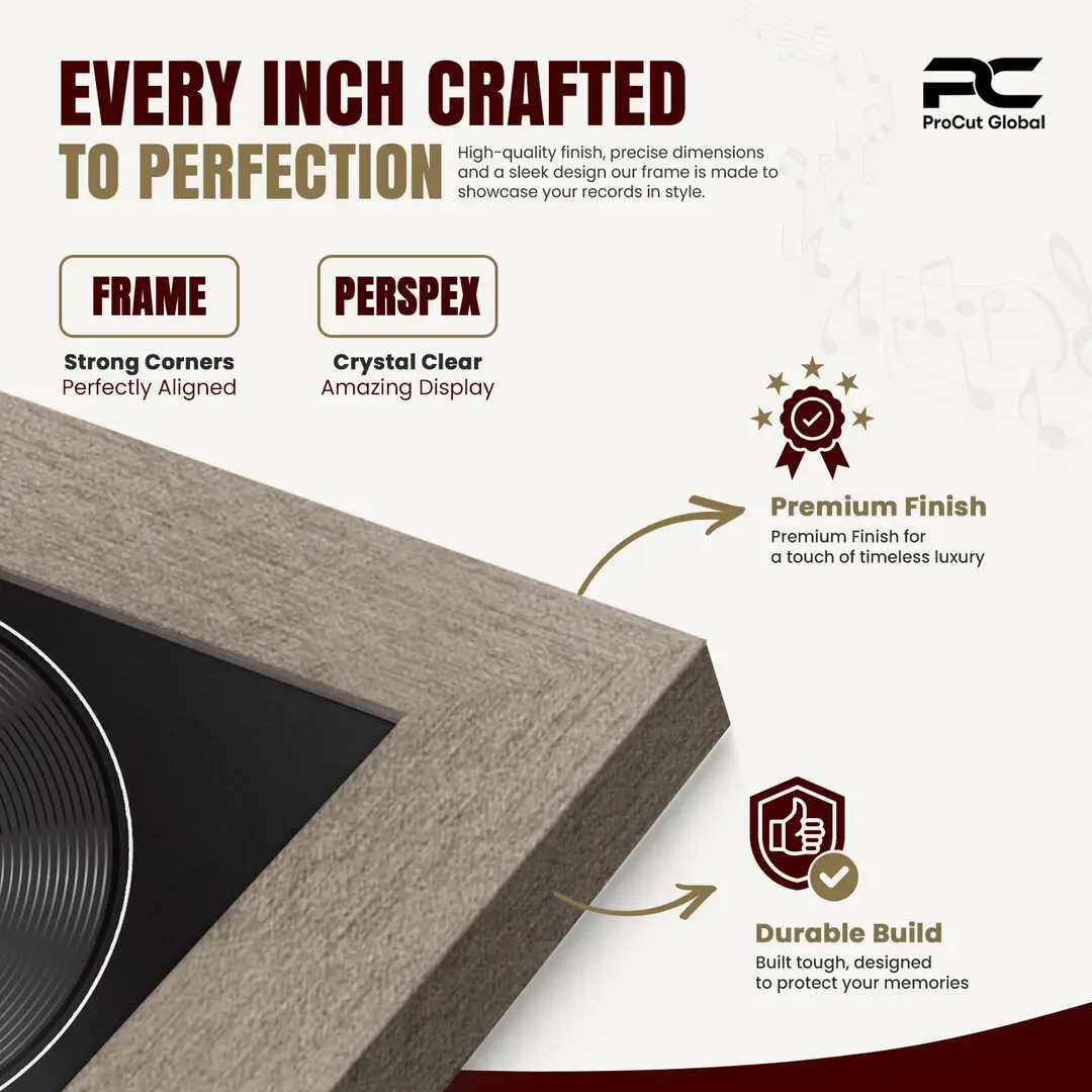 16x16" Modern Aluminium Vinyl Record Frame With Black Mount For 12" LP Discs | Contemporary Wall Display thumbnail 7