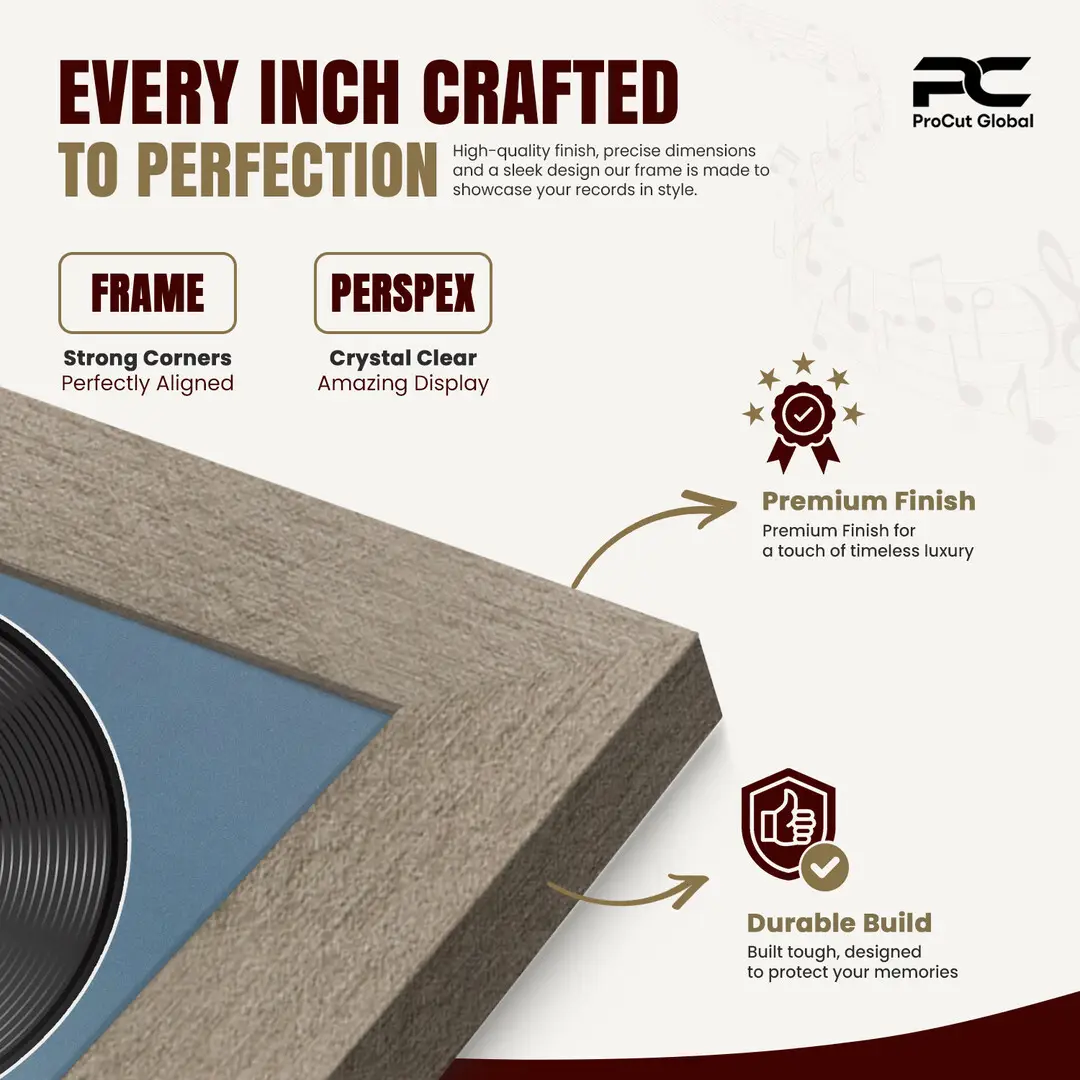 16x16" Modern Aluminium Vinyl Record Frame With Pompador Mount For 12" LP Discs | Premium Wall Frame For Music Enthusiasts thumbnail 7