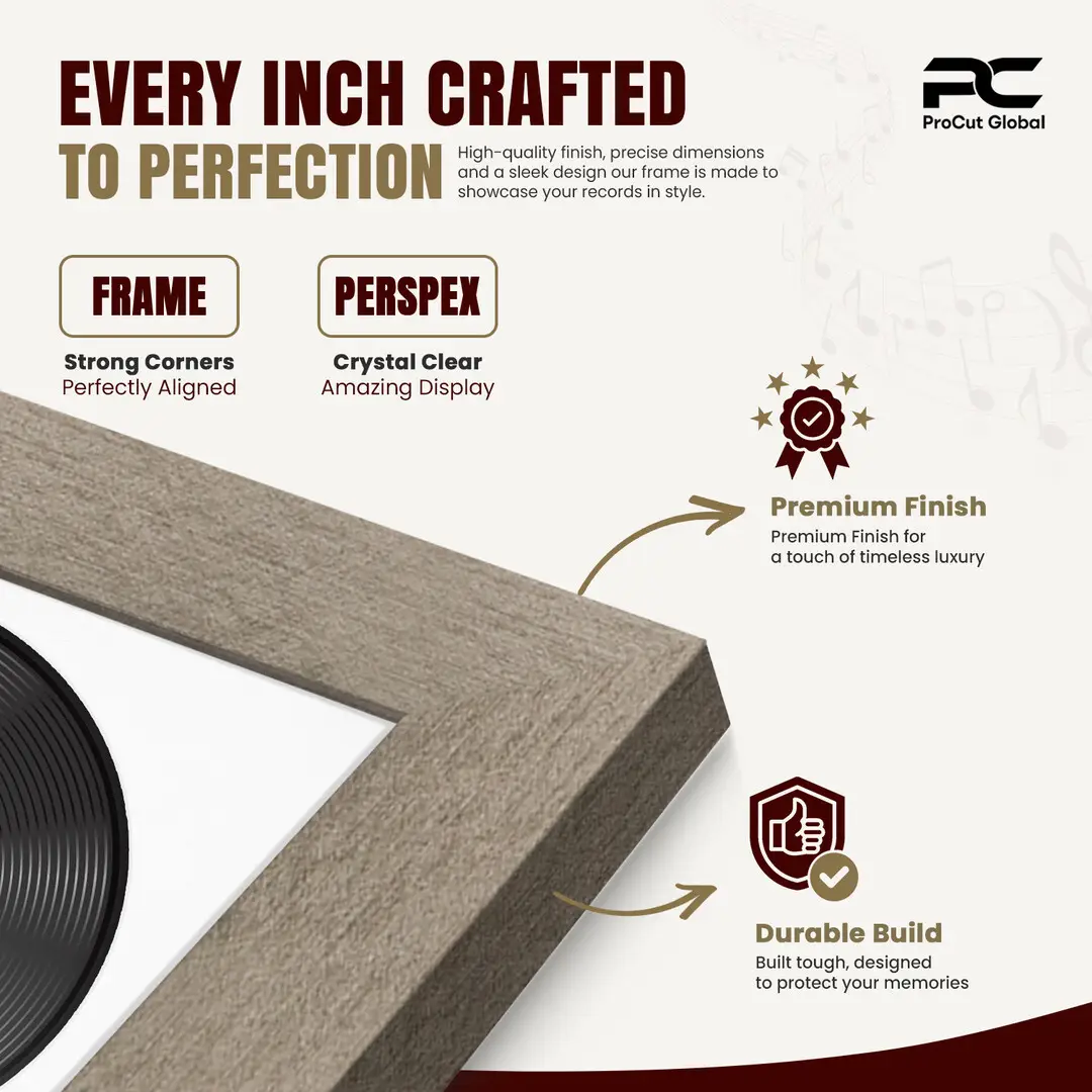 16x16" Modern Aluminium Vinyl Record Frame With Ice White Mount For 12" LP Discs | Elegant Frame For Music Lovers thumbnail 7