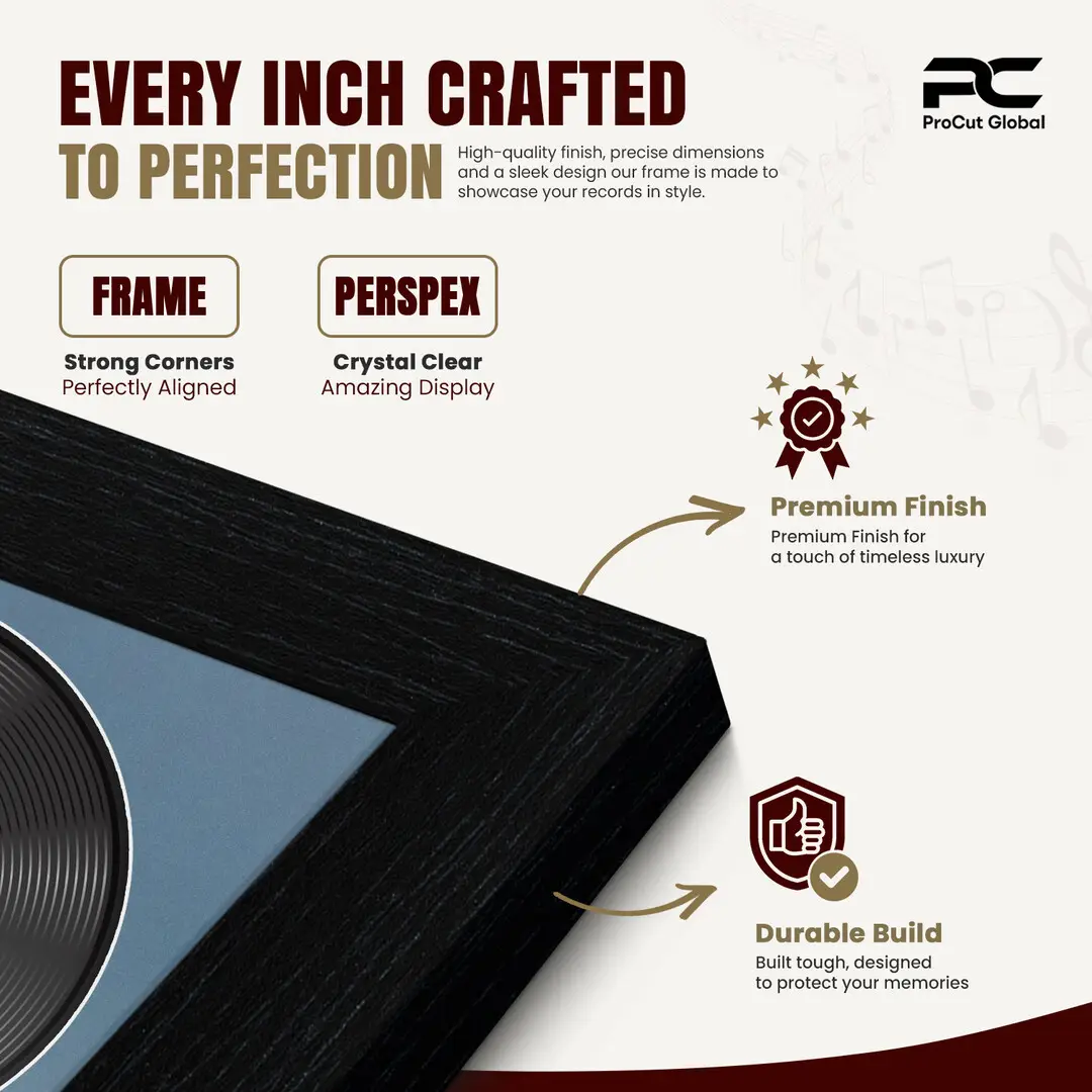 16x16" Modern Black Vinyl Record Frame With Pompador Mount For 12" LP Discs | Elegant Frame For Music Lovers thumbnail 7