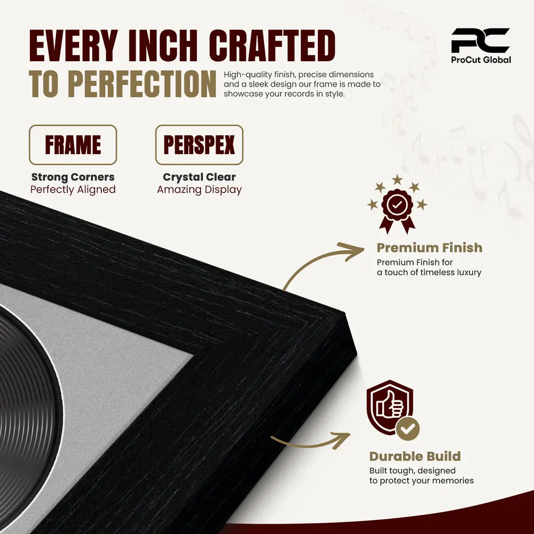 16x16" Modern Black Vinyl Record Frame With Silver Mount For 12" LP Discs | Contemporary Wall Display thumbnail 7
