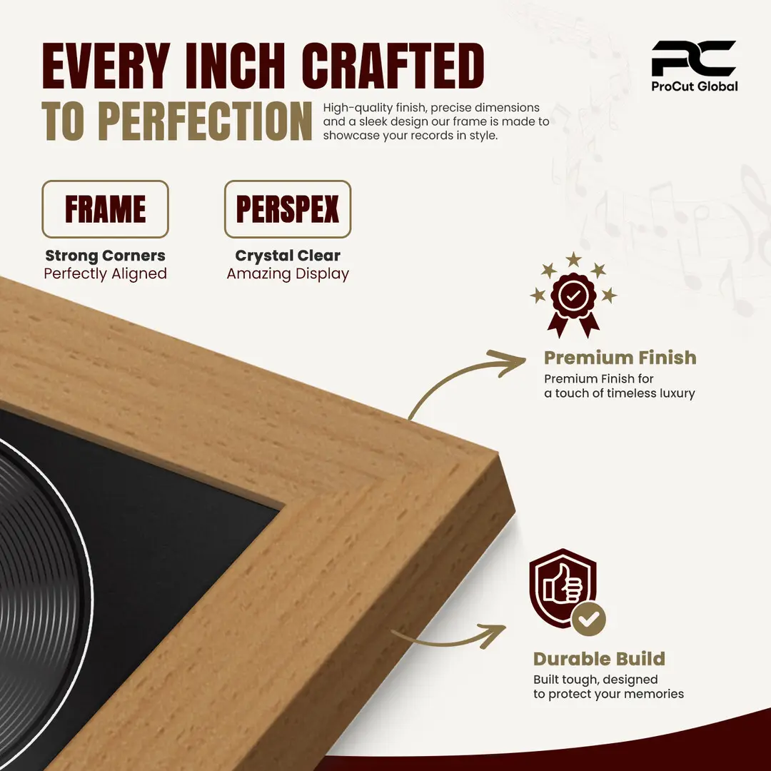 16x16" Modern Country Pine Vinyl Record Frame With Black Mount For 12" LP Discs | Premium Wall Frame For Music Enthusiasts thumbnail 7