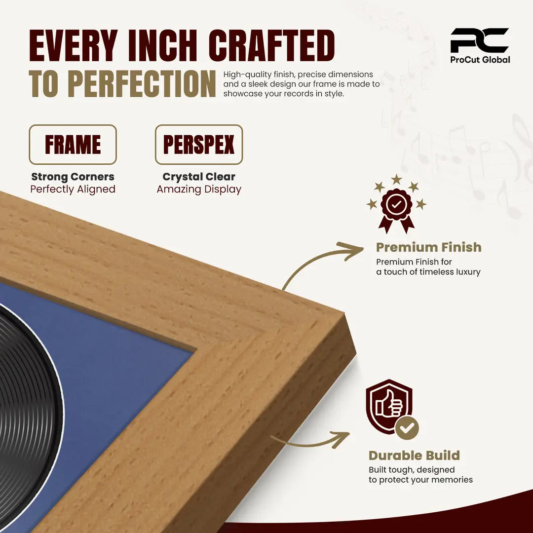 16x16" Modern Country Pine Vinyl Record Frame With Blue Mount For 12" LP Discs | Contemporary Wall Display thumbnail 7