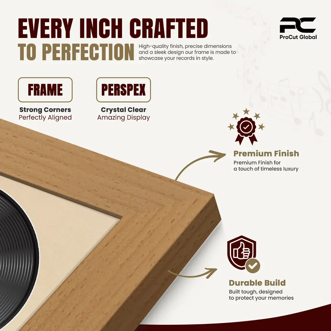 16x16" Modern Country Pine Vinyl Record Frame With Ivory Mount For 12" LP Discs | Contemporary Wall Display thumbnail 7