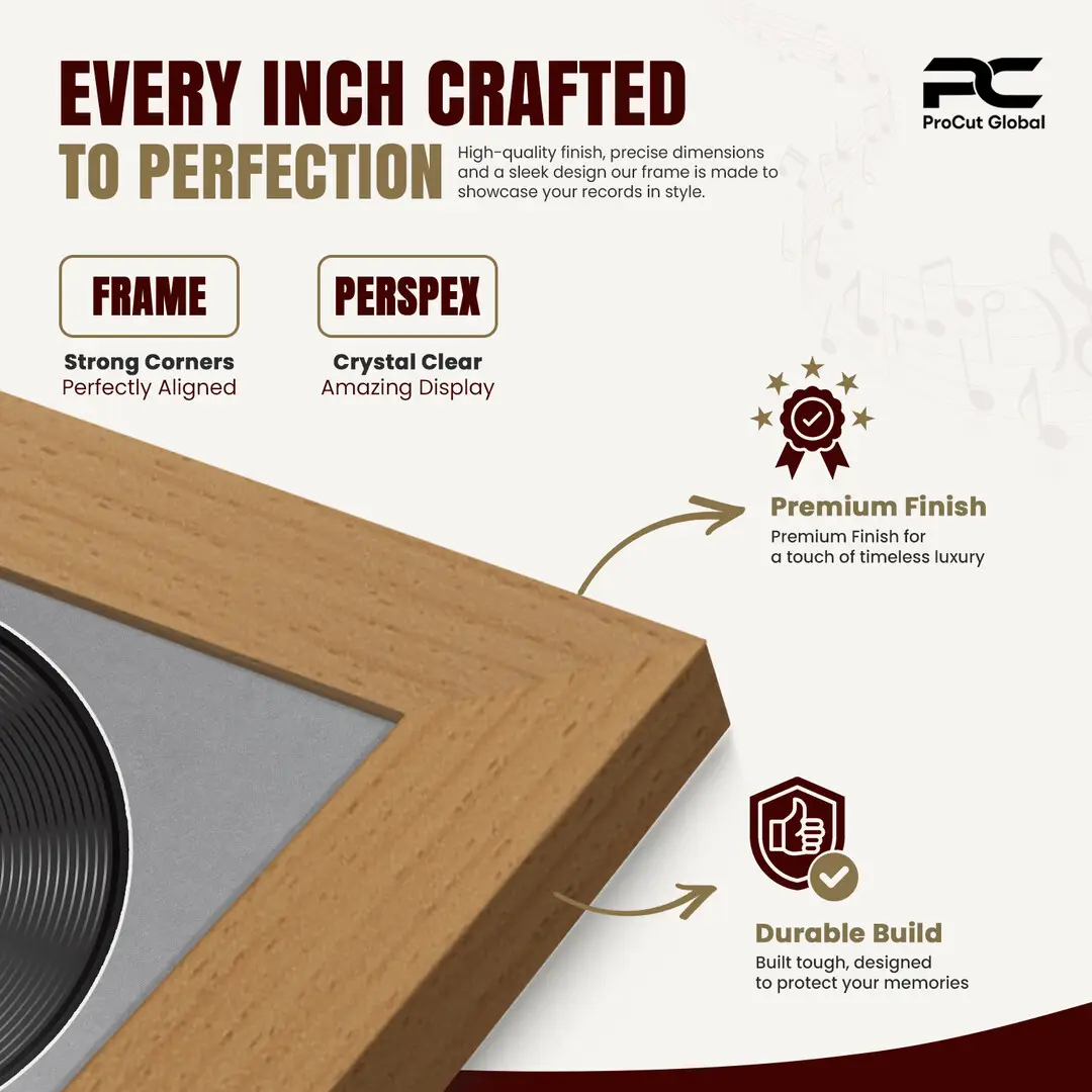 16x16" Modern Country Pine Vinyl Record Frame With Mid Grey Mount For 12" LP Discs | Elegant Frame For Music Lovers thumbnail 7